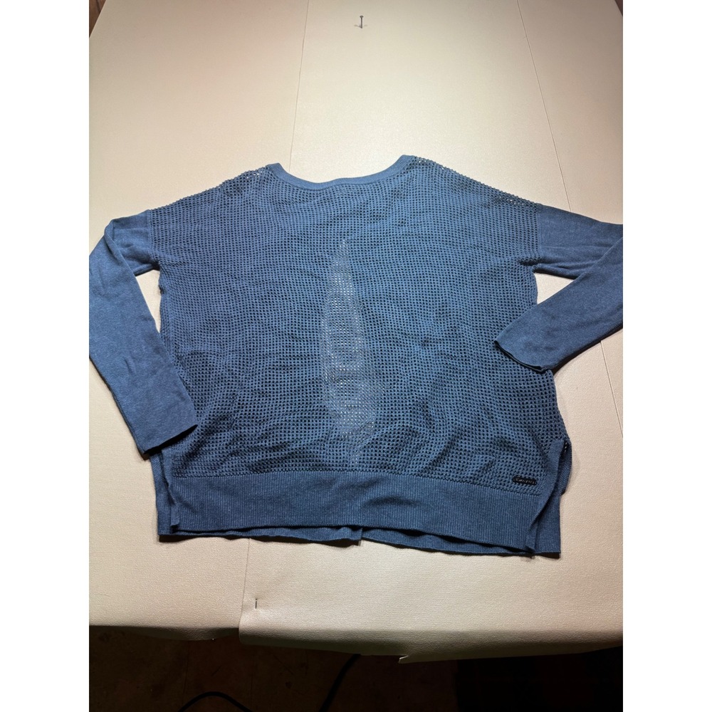 Sweaty Betty Blue Open Back Knit Sweater Long Sleeve Mesh Layering Top